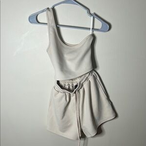 SHEIN Cream One-Shoulder Top and Shorts Set
